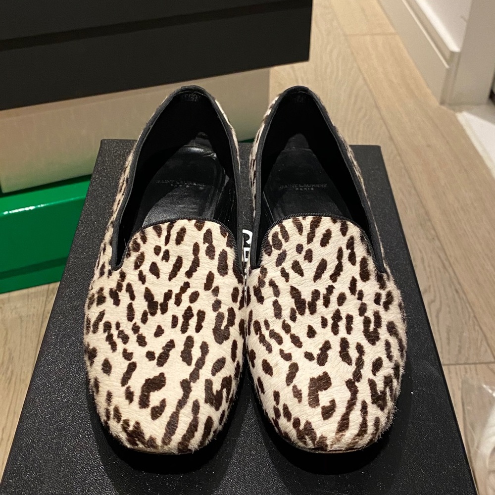 Saint Laurent Animal Print Fur Loafers | Size 35.5